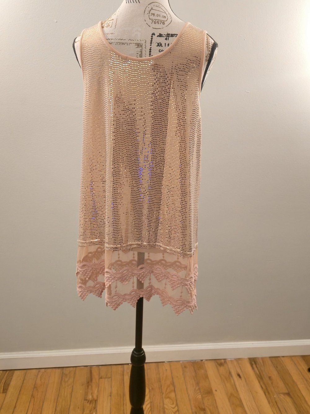 Sequined Lace-Trim Sleeveless Chemise in Blush Pink - Picture 5 of 7